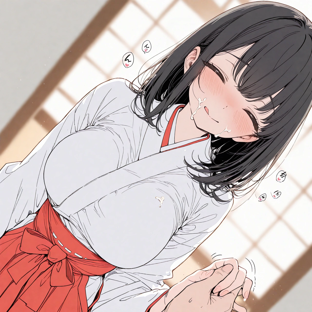 黒髪ショートカットの巫女さんとイチャラブえっち　精子もゴックン 10
