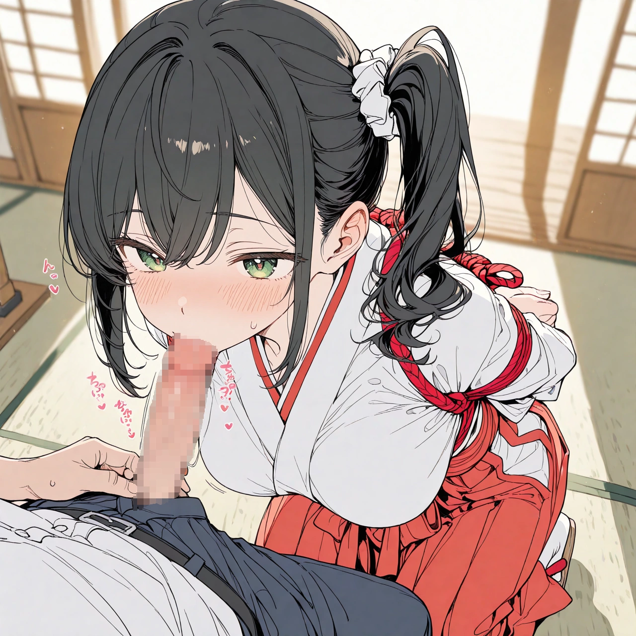 ポニテの巫女さんをガムテープでふさいで拘束レイプ！！ 6